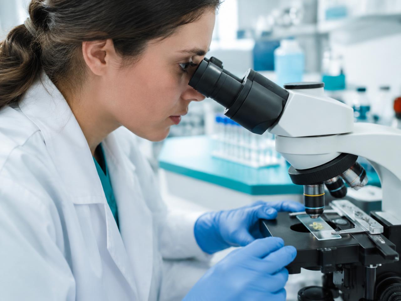 A sample being reviewed under a microscope in the PollyKit Lab